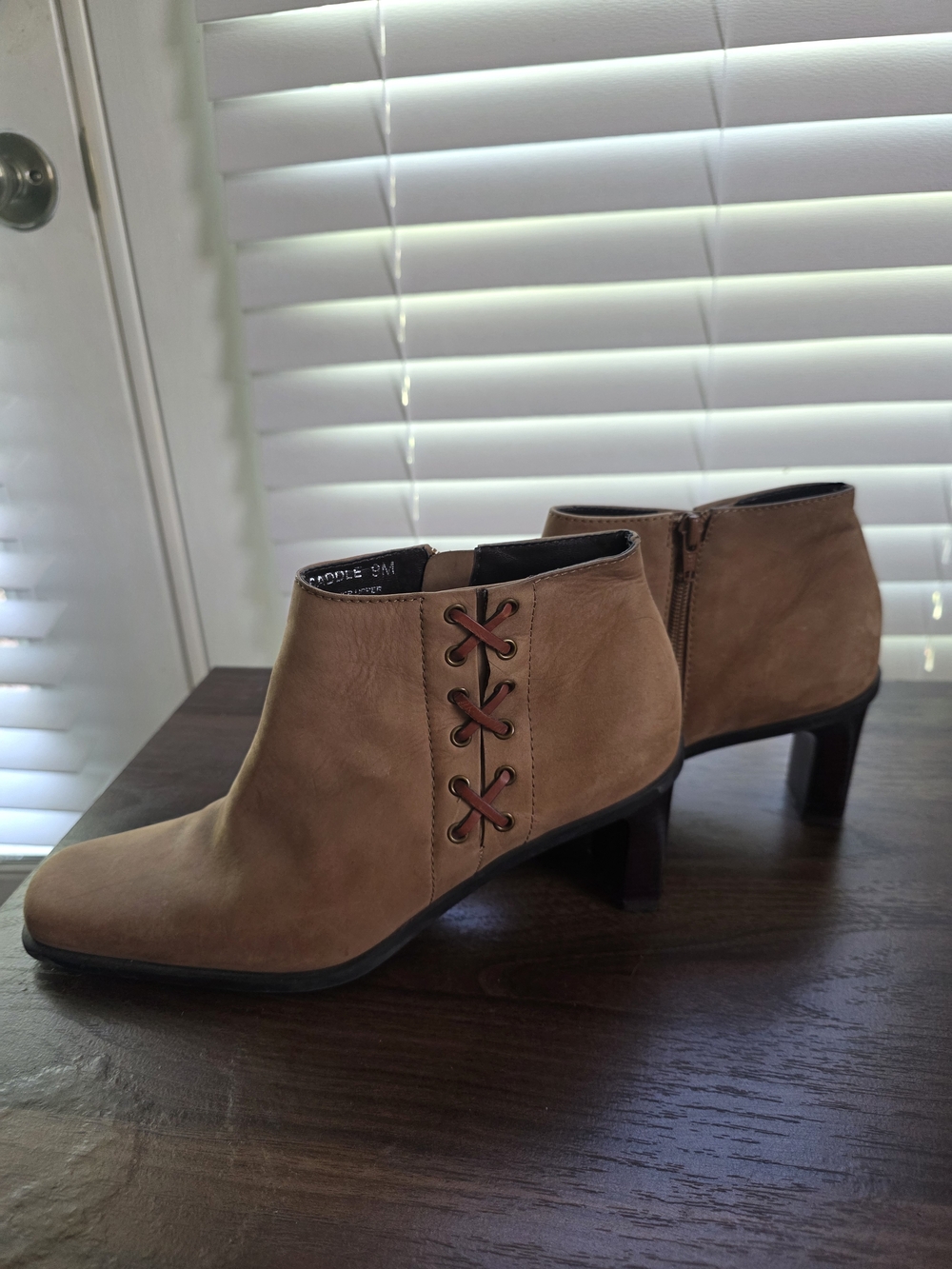 Etienne Aigner Tan Leather Ankle Booties with Decorative Lacing